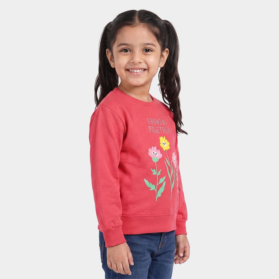 Girls' Pink Crew Neck Pullover Sweatshirt, Pink, large