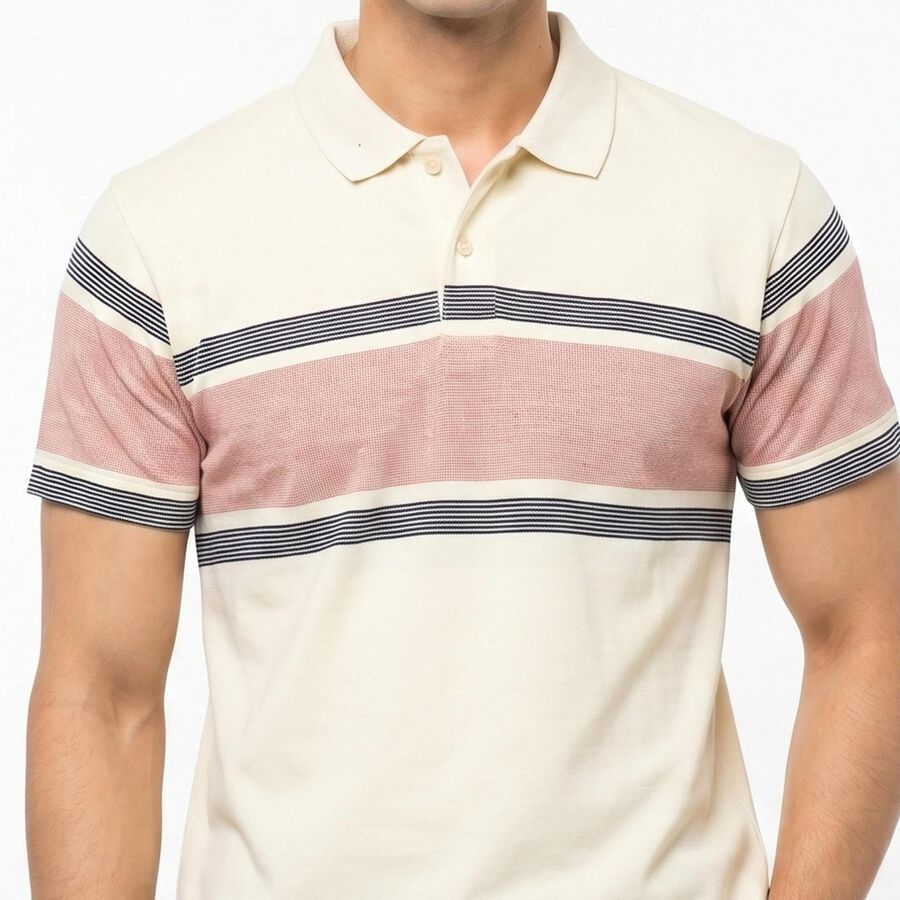 Men White Cotton Polo Neck Polo T-Shirt, ऑफ व्हाइट, large