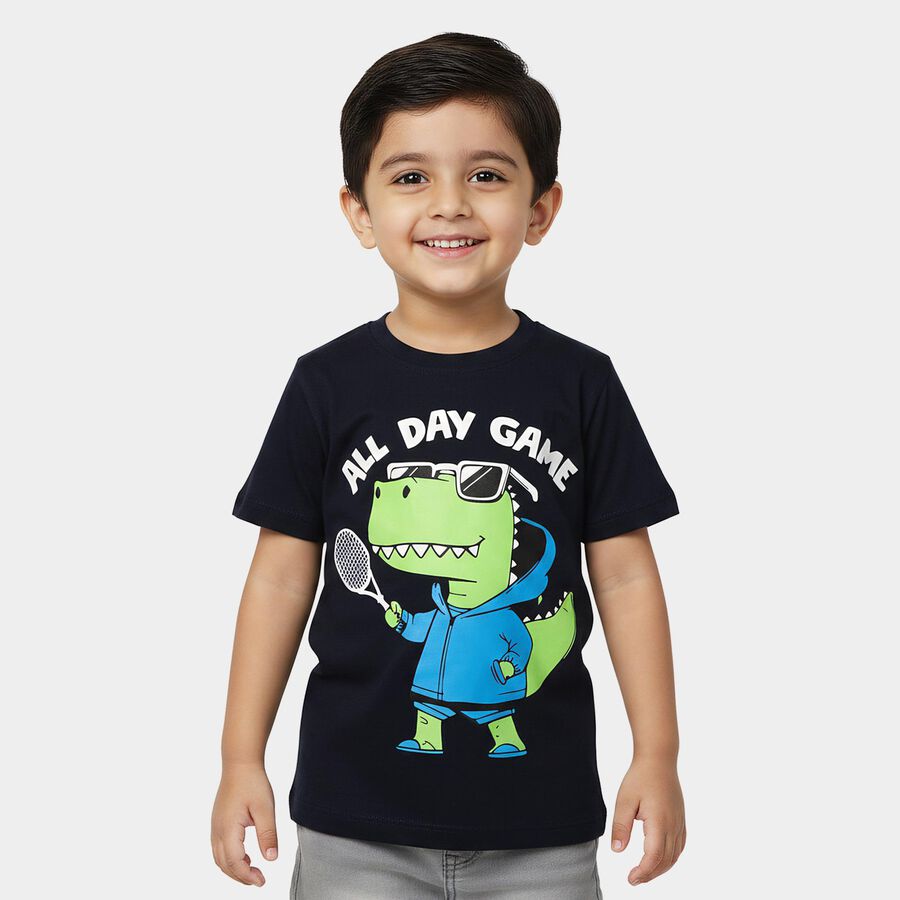 Boys' Half Sleeves T-Shirt, Navy Blue, large