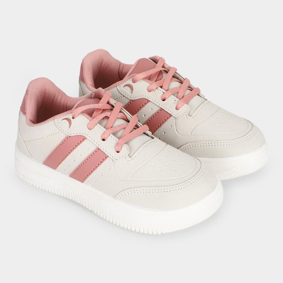 Women's White Lace-Up Low-Top Sneakers, Off White, large