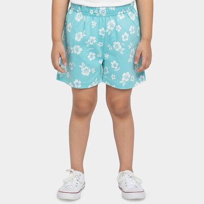 Girls' Teal Regular Fit Floral Printed Shorts