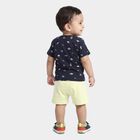 Infants' Navy Blue 100% Cotton Round Neck Graphic Print Baba Suit, Navy Blue, small