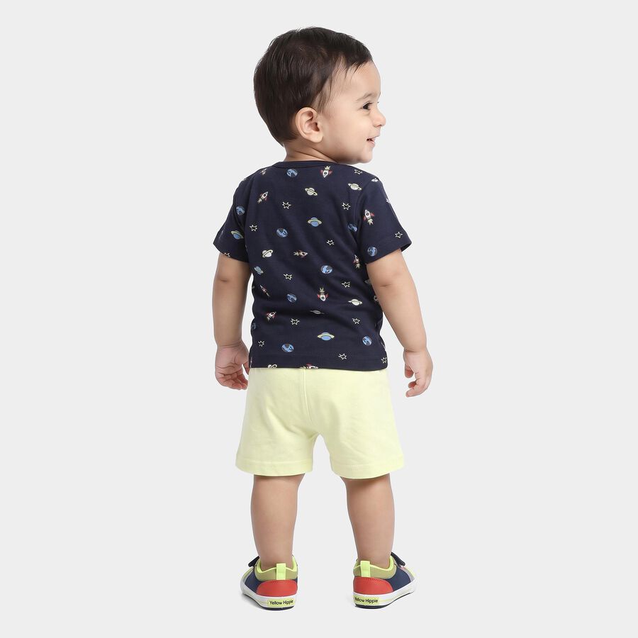 Infants' Navy Blue 100% Cotton Round Neck Graphic Print Baba Suit, Navy Blue, large