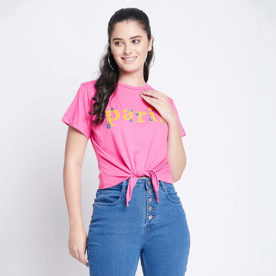 Cotton Round Neck T-Shirt, Pink, large image number null