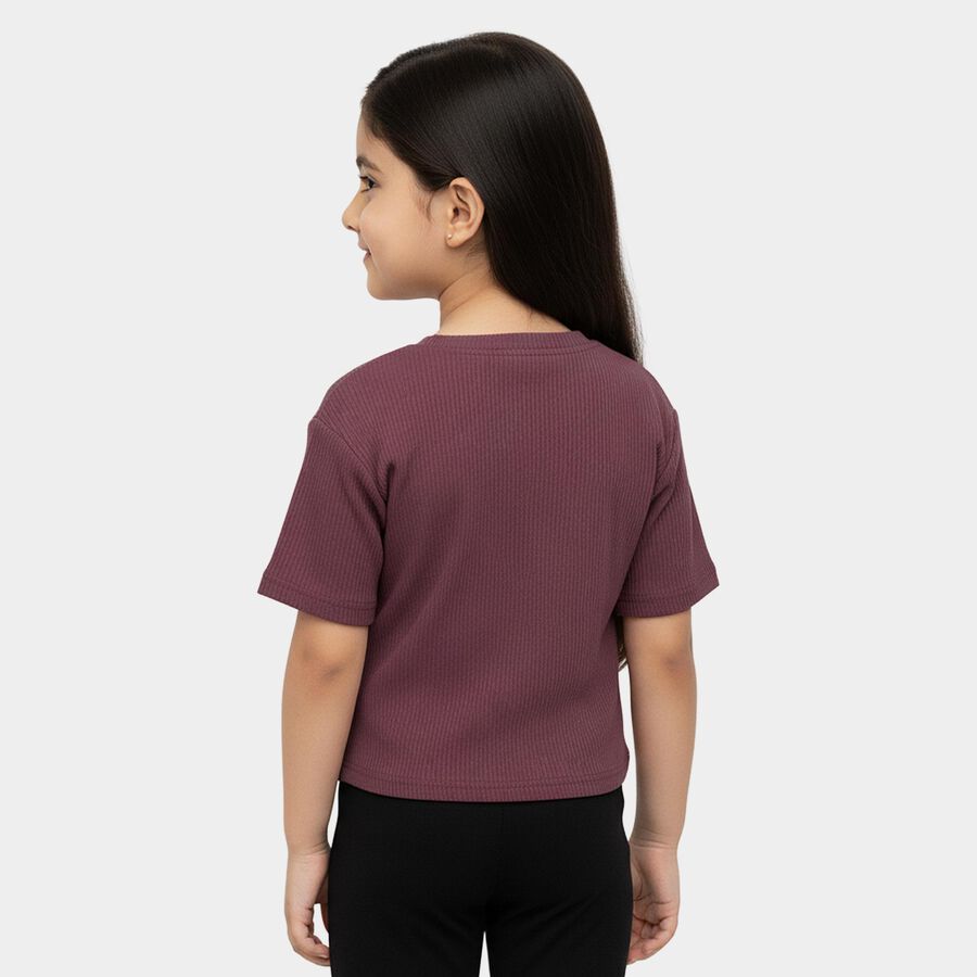 Girls Lilac Round Neck Casual T-Shirt, Lilac, large
