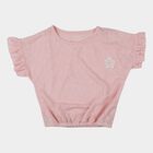 Girls Pink Round Neck Casual T-Shirt, Light Pink, small