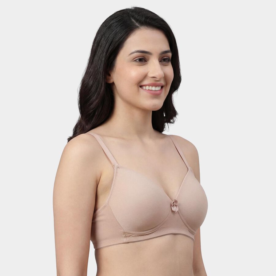Women's Brown V-Neck Padded Wire-Free T-Shirt Bra, Brown, large