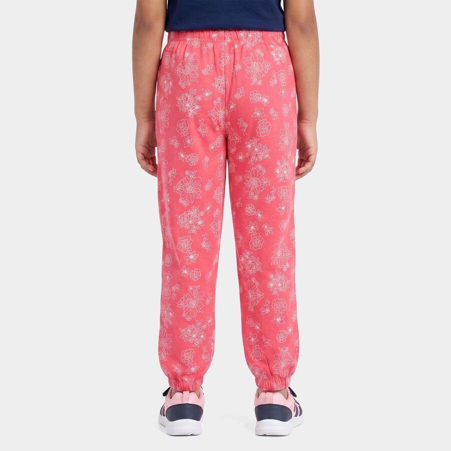 Girls' Pink Jogger Fit Floral Printed Pyjama, रानी (फ्यूशिया), large