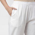 Women's Off White Relaxed Fit Cotton Elastic Waist Solid Palazzos, ऑफ व्हाइट, small