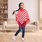 Girls' Light Pink Crew Neck Striped Poncho Pullover, हल्का गुलाबी, small
