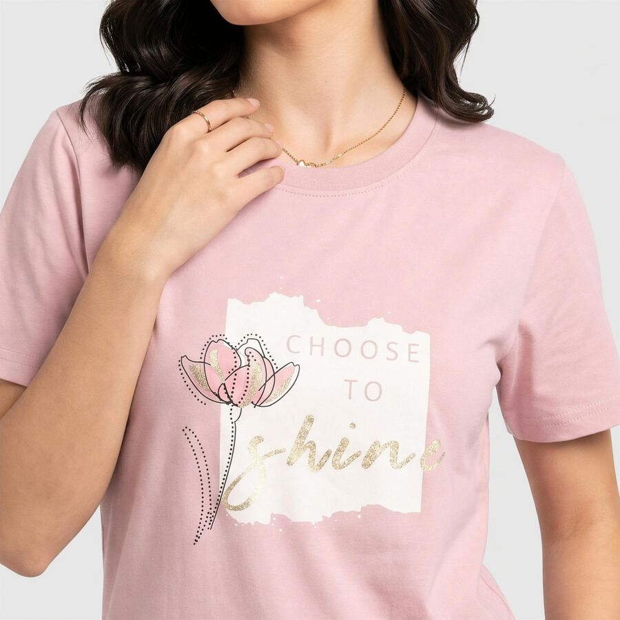 Women's Lilac Round Neck Regular T-Shirt, लाइलेक, large