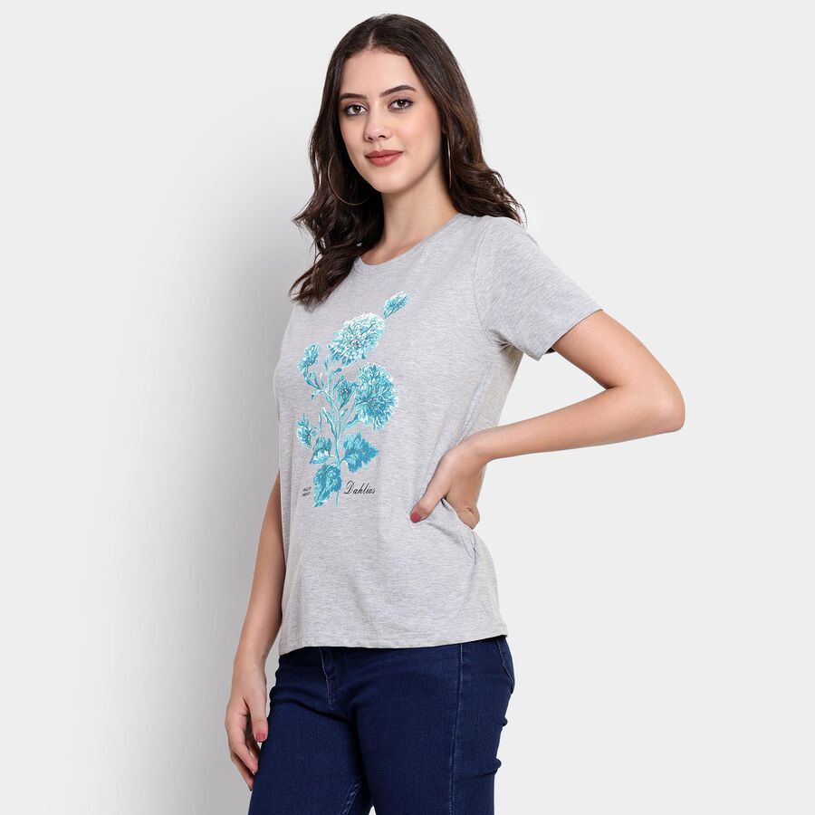 Ladies' 100% Cotton Round Neck T-Shirt , मिश्रित हल्का ग्रे, large image number null