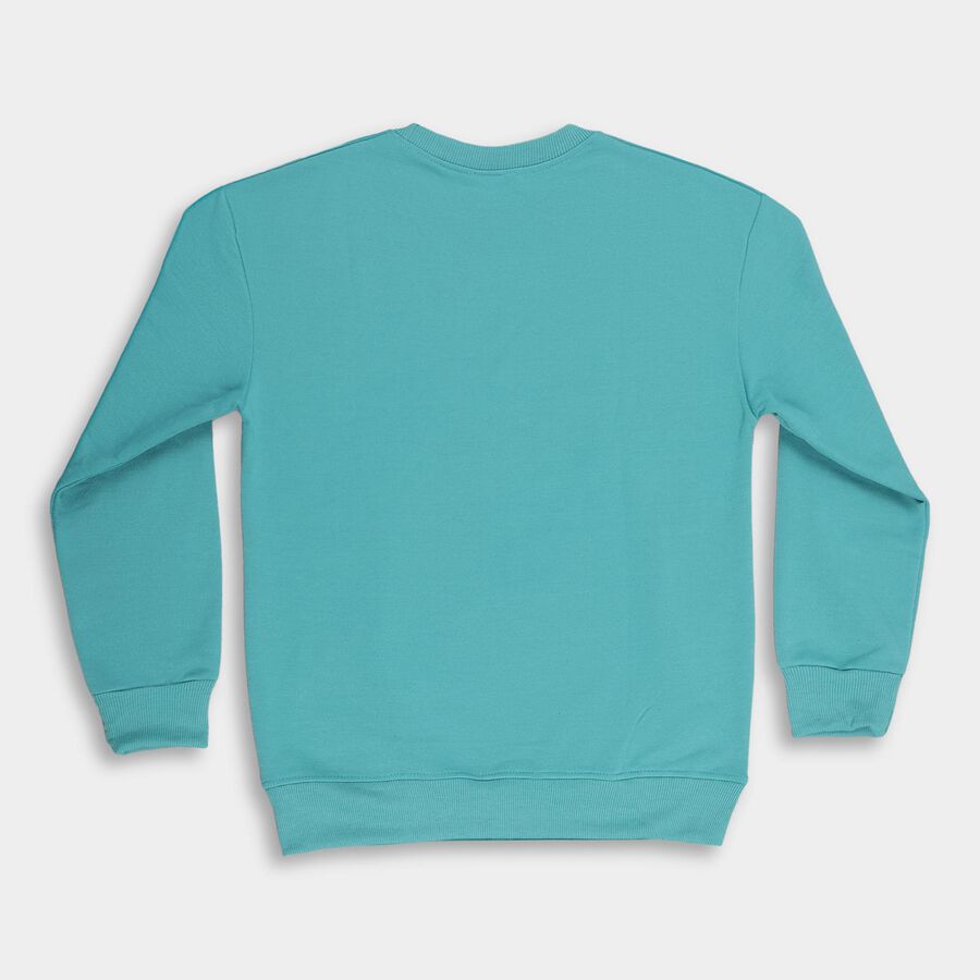 Boys Teal Crew Neck Printed Sweatshirt, गहरा हरा, large image number null