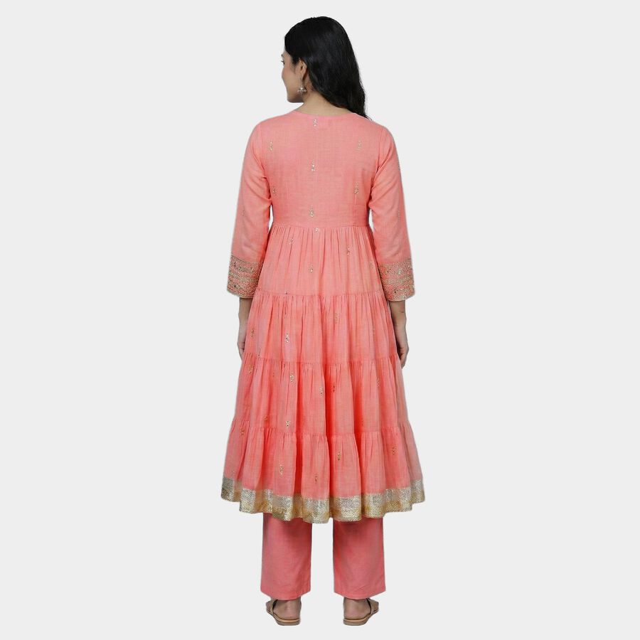 Women's Pink 100% Cotton Round Neck Printed Kurta, Pink, large