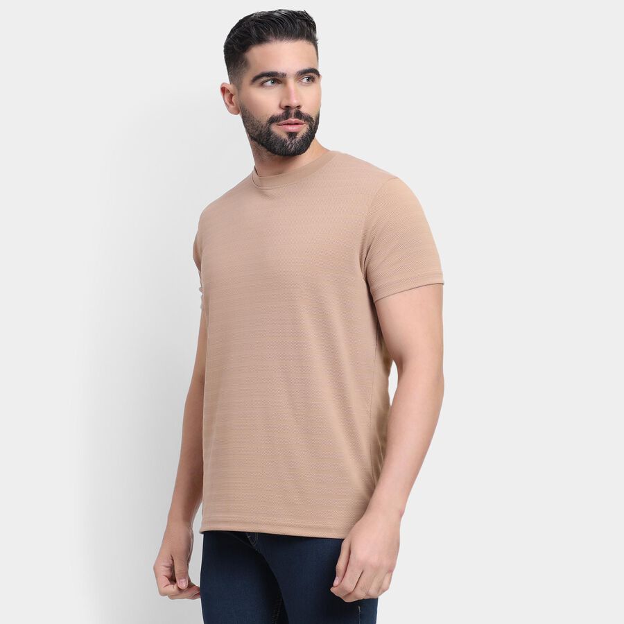 Men's Round Neck Half Sleeves T-Shirt, Beige, large image number null
