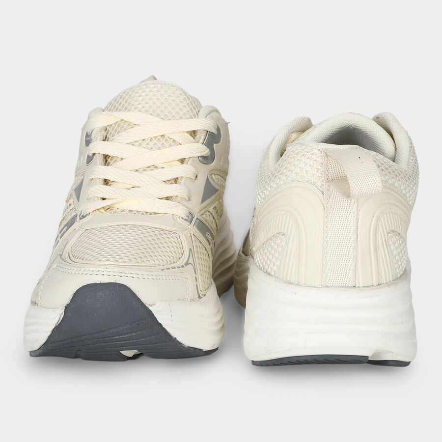 Men's Beige Lace-Up Sneakers, गहरा पीला, large