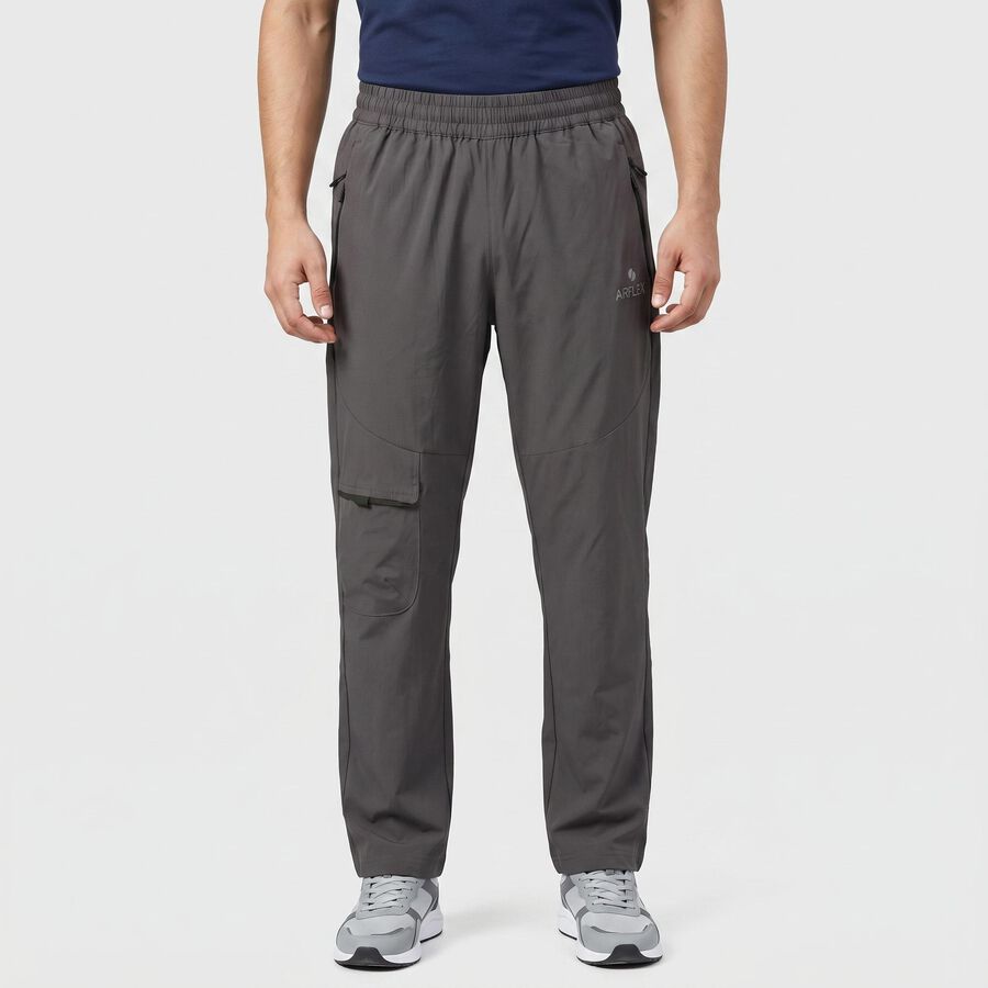 Men's Dark Grey Straight Fit Cargo Track Pants, Dark Grey, large