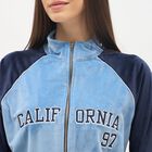 Women's Muted Sky Blue and Deep Navy Velvet Zipper Track Suit, मध्यम नीला, small image number null