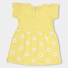 Infants' Bright Yellow Cotton Collar Printed Frock, Yellow, small