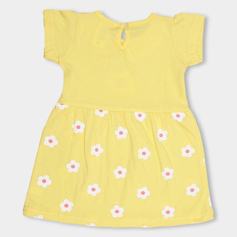 Infants' Bright Yellow Cotton Collar Printed Frock, Yellow, large