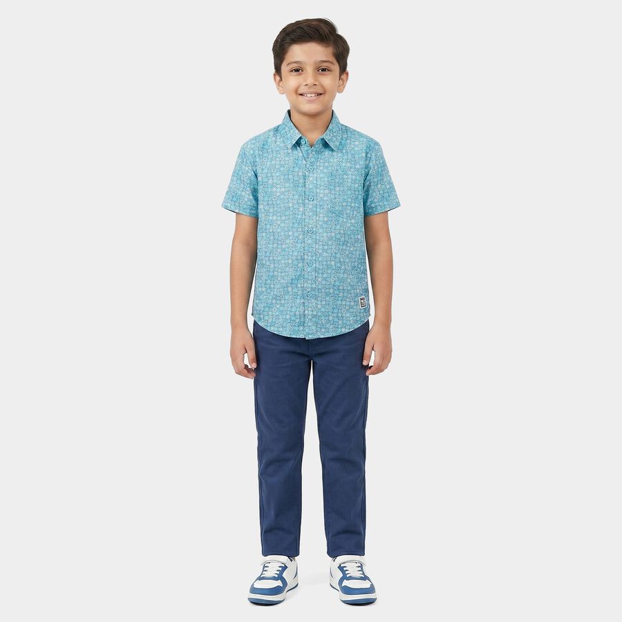 Boys Light Blue Floral Regular Fit Casual Shirt, Light Blue, large