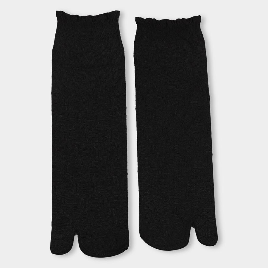 Women's Jet Black Textured Split-Toe Socks, काला, large image number null