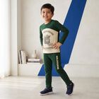 Boys' Green 100% Cotton Round Neck Graphic Print Baba Suit, गहरा हरा, small