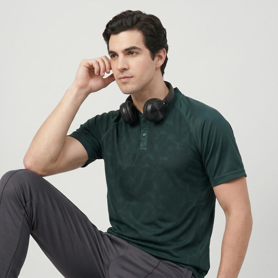Men's Green Polo Neck Regular T-Shirt, Dark Green, large