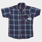 Boys Navy Blue Cotton Short Sleeves Collar Shirt, Navy Blue, small