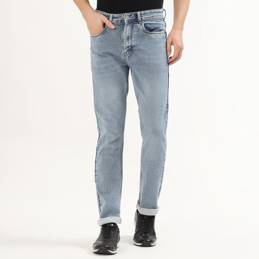 Men's Light Blue Slim Fit Classic Jeans, मध्यम नीला, large image number null