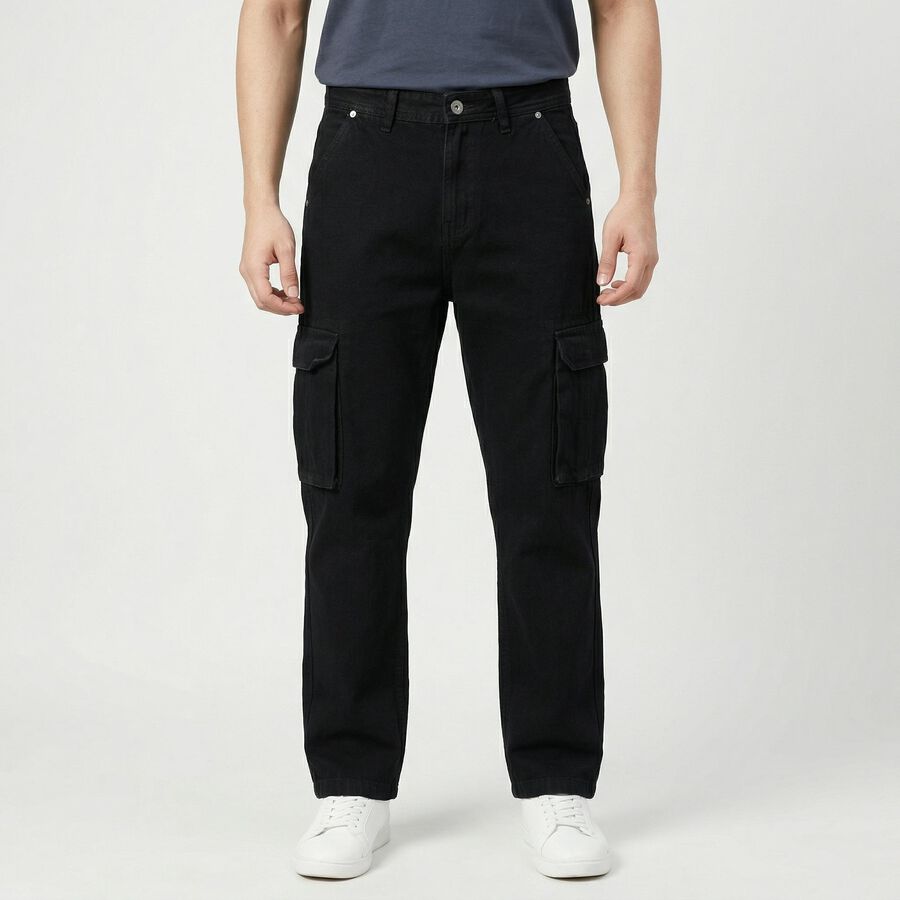 Men's Black Regular Fit Solid Jeans, Black, large
