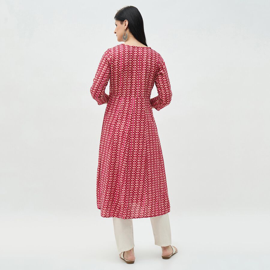 Women's Burgundy Round Neck Embroidered Kurta, Wine, large