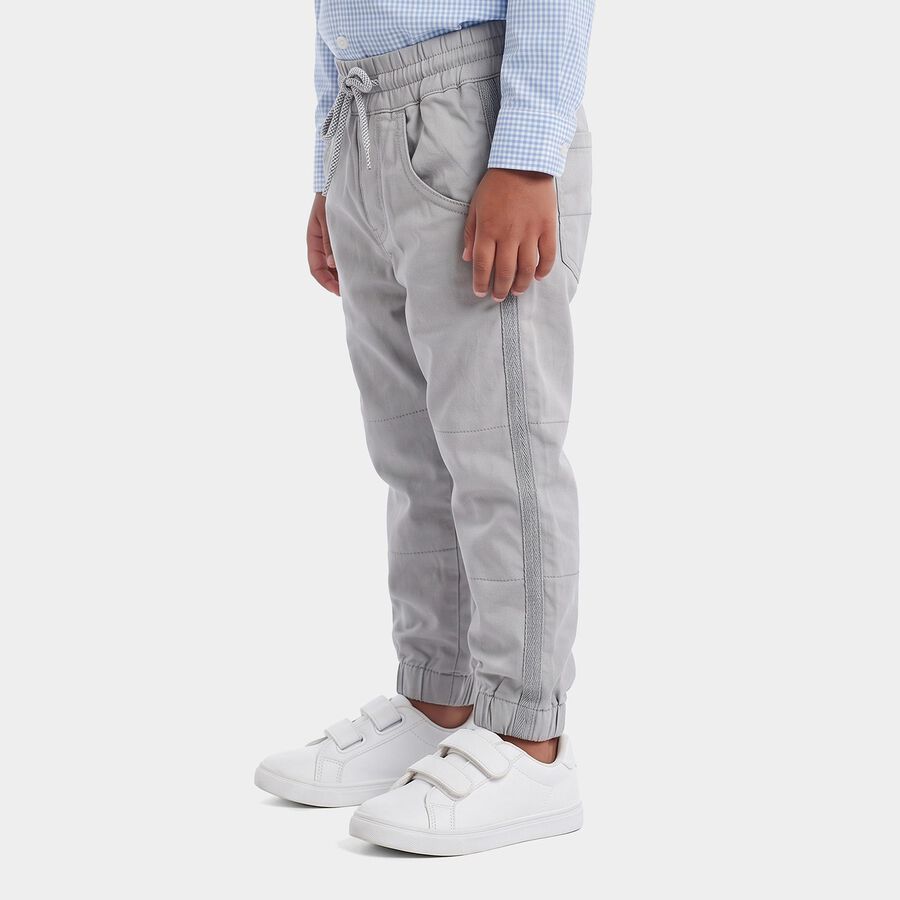 Boys' Grey Regular Fit Side Stripe Jogger Trousers, हल्का ग्रे, large