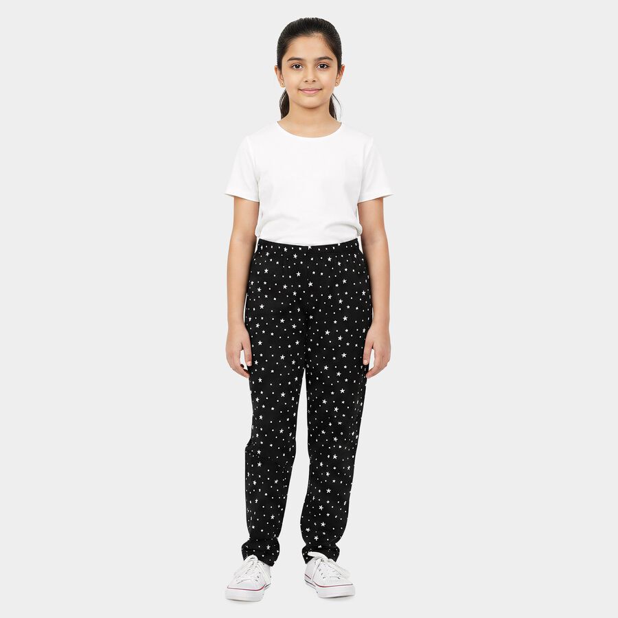 Girls Black Regular Fit Solid Pyjama, काला, large