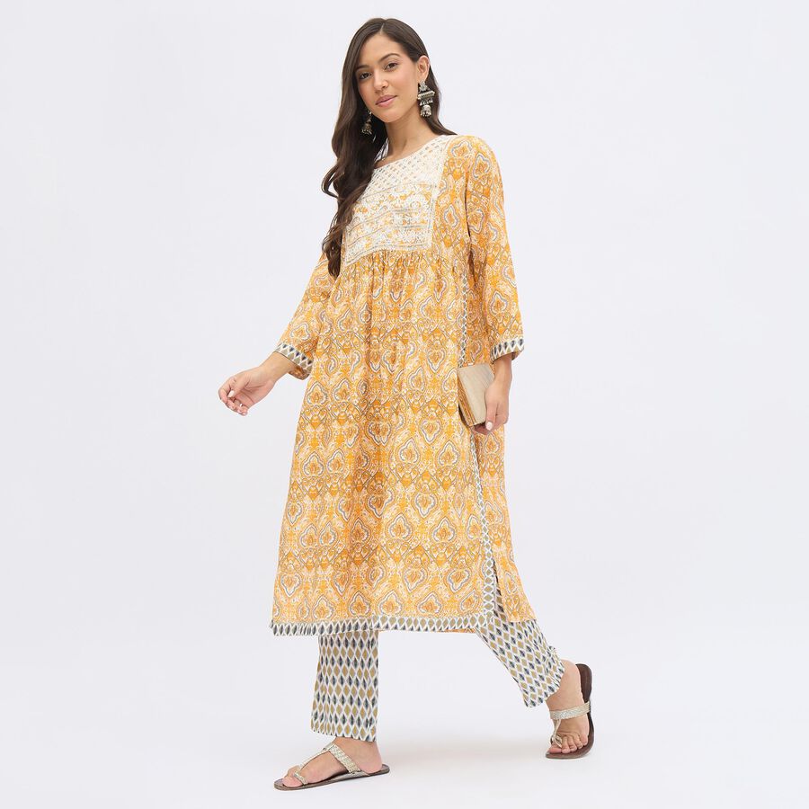 Women's Bright Mustard Yellow Printed Ethnic Set, Yellow, large image number null