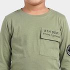 Boys Olive Green Cotton Round Neck Regular T-Shirt, Olive, small