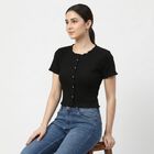 Women's Black Cotton Blend Top, काला, small