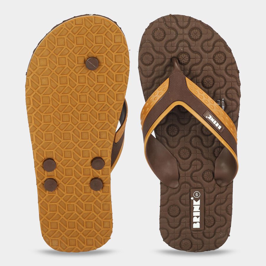 Men's Brown Thong Slip-On Flip-Flops, Brown, large