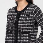 Women's Black Round Neck Button-Front Cardigan, Black, small