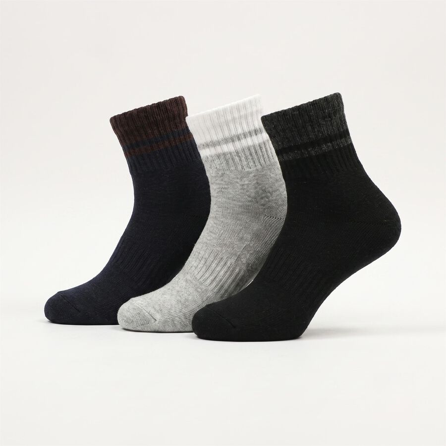 Men Ankle Length Regular Fit Pack of 3 Socks ( Black, Blue, Grey ), नेवी ब्लू, large