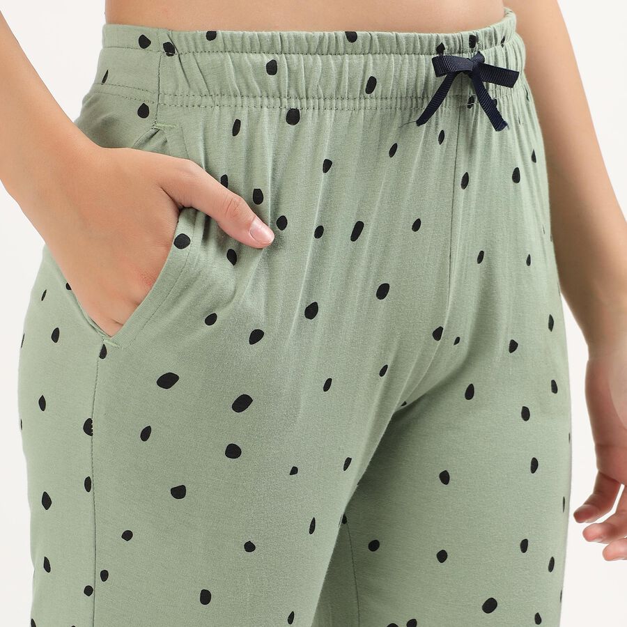 Women's Muted Sage Green Polka Dot Full-Length Cotton Pyjama, हल्का हरा, large image number null