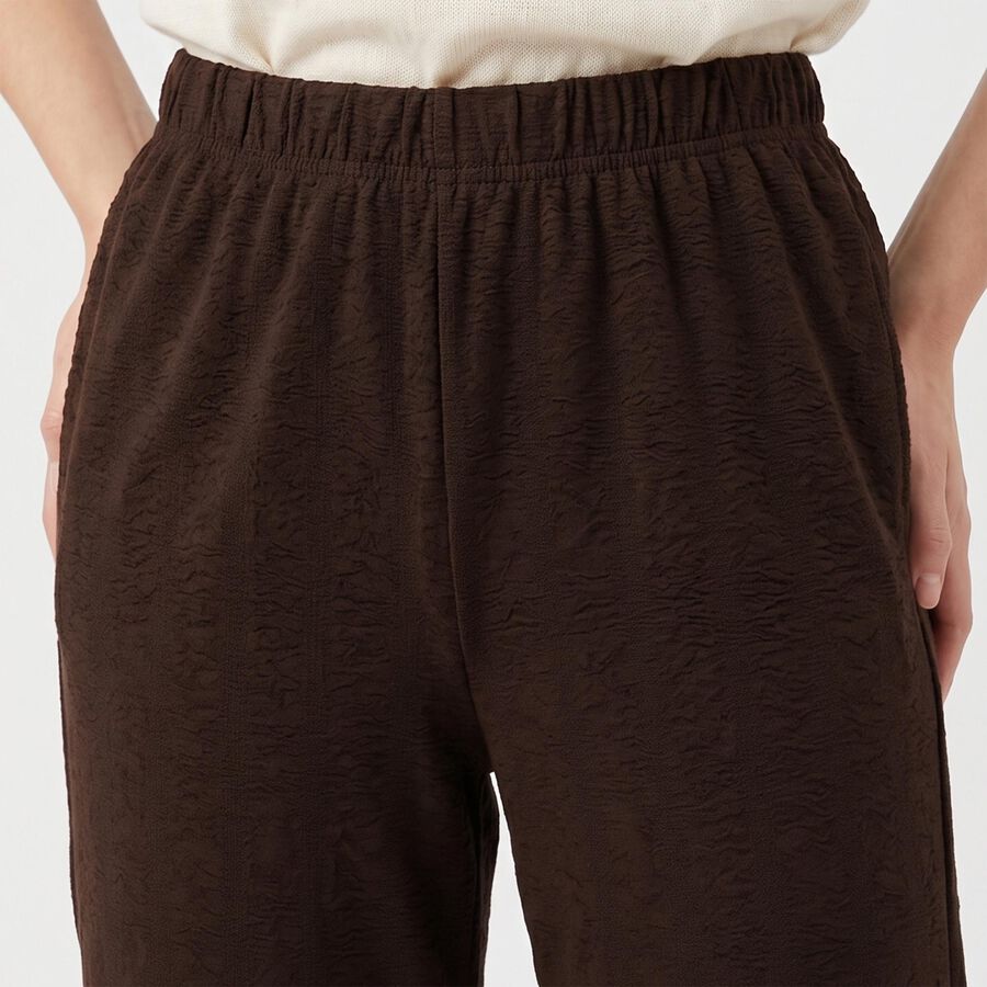 Ladies Brown Relaxed Fit Elastic Waist Harem Pants, Brown, large