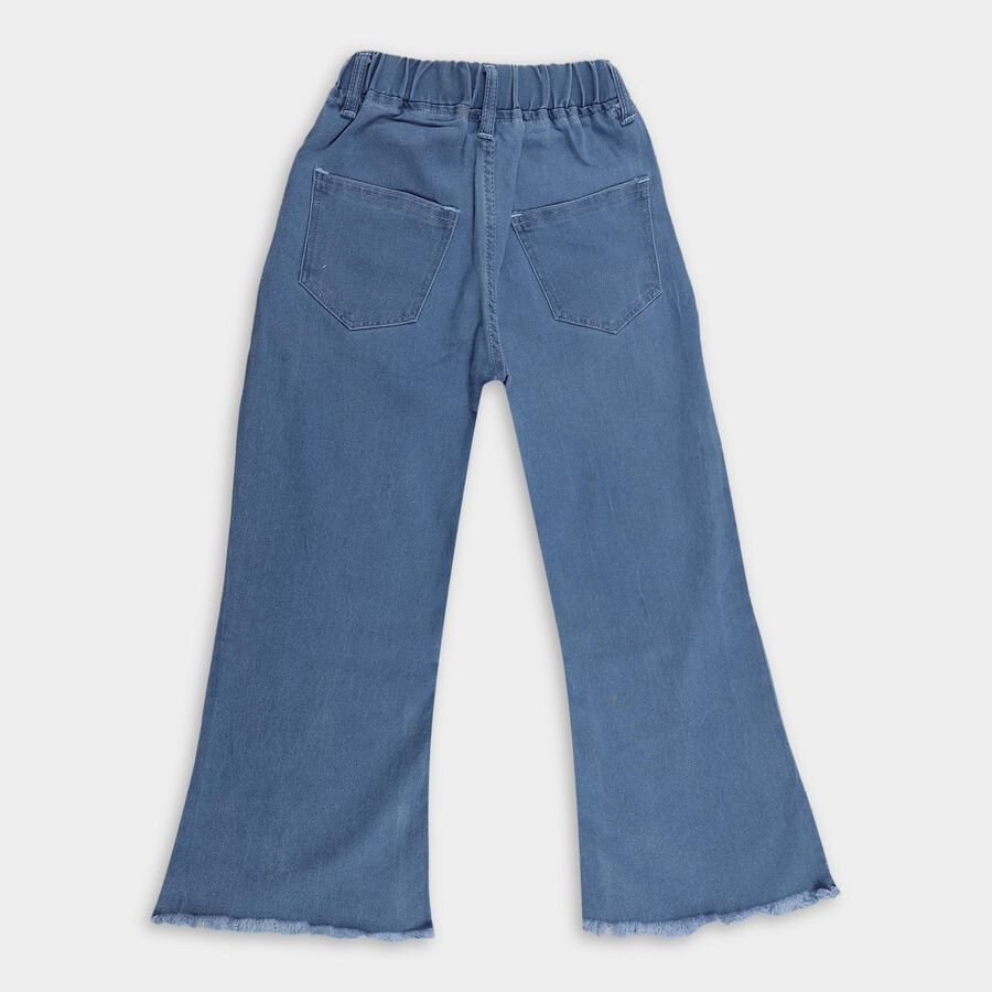 Girls' Stonewashed Blue Flared Fit Raw Edge Jeans, Mid Blue, large image number null