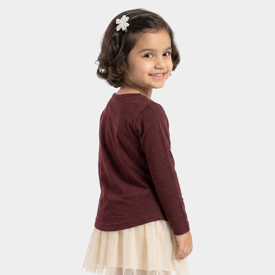 Girls' Wine Round Neck Regular Top, Wine, large