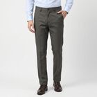 Men's Grey Slim Fit Textured Formal Trousers, गहरा ग्रे, small