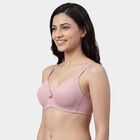 Women's Pink V-Neck Wireless Padded T-Shirt Bra, हल्का गुलाबी, small