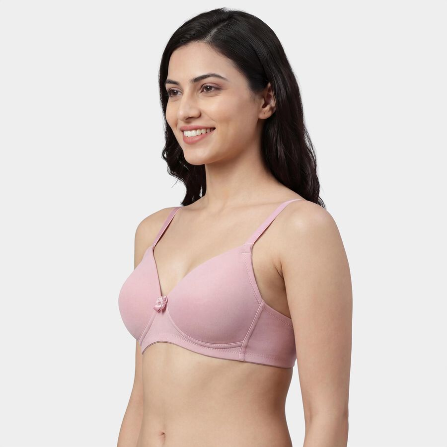 Women's Pink V-Neck Wireless Padded T-Shirt Bra, हल्का गुलाबी, large