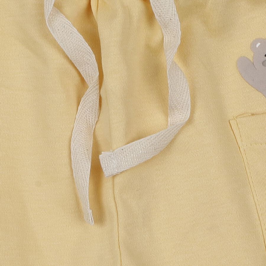 Infants Yellow Cotton Bear Print Pyjama, Yellow, large