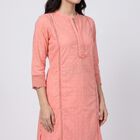 Women's Pink Cotton Notch Neck Solid Straight Kurta, Pink, small