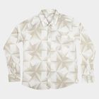 Boys Beige Cotton Geometric Casual Shirt, Beige, small